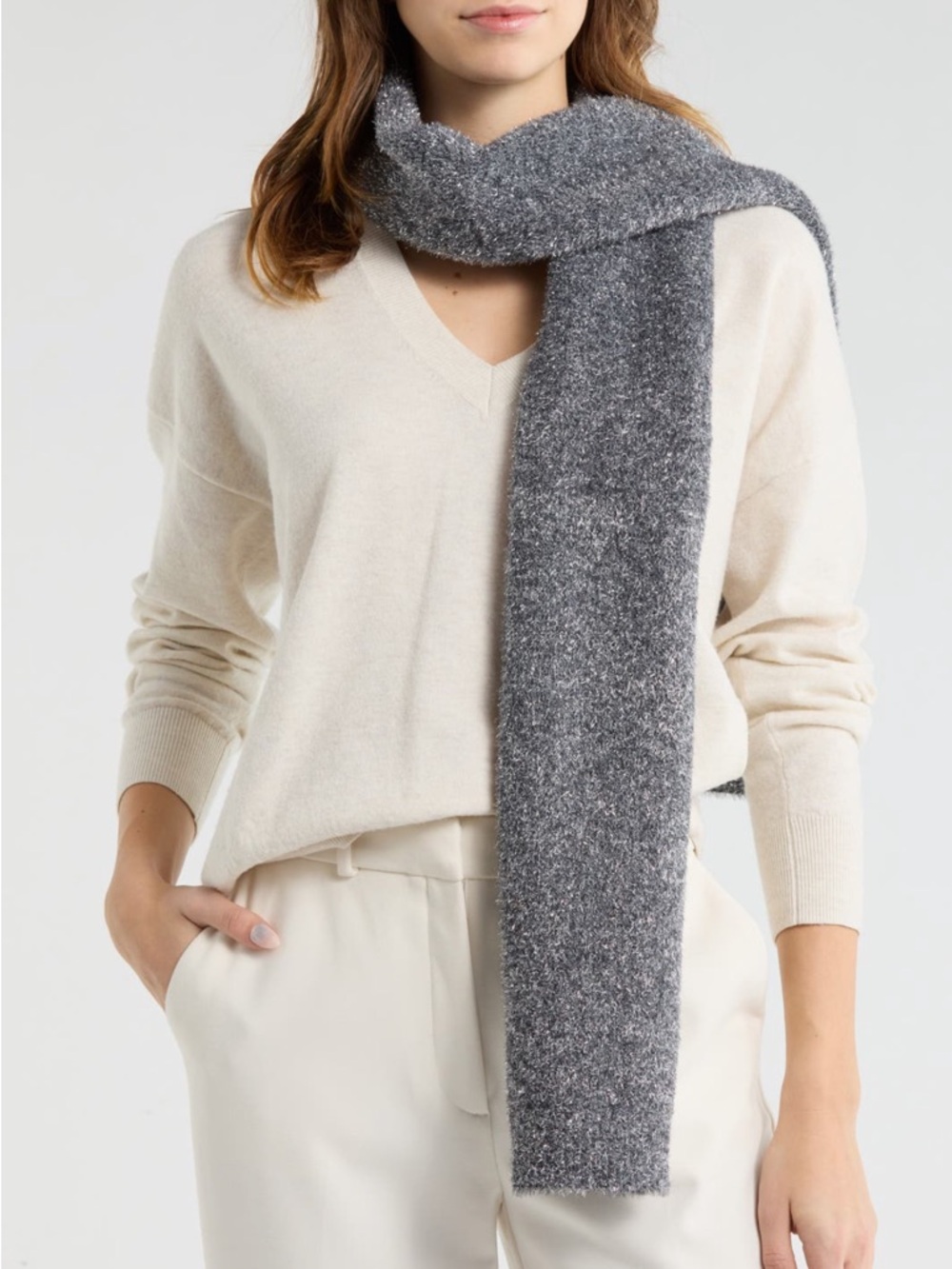 AllSaints Metallic Faux Fur Scarf in Collegiate Blue NWT
